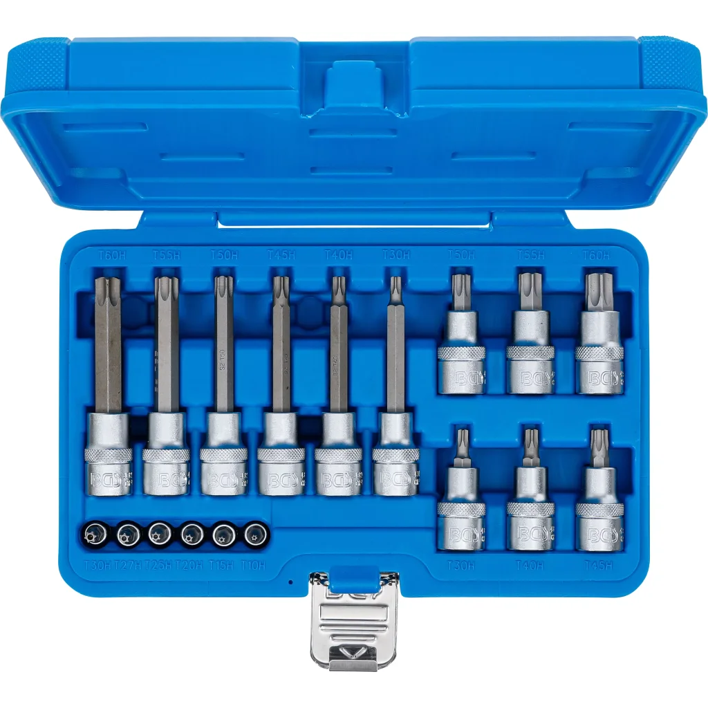 Sada nástrčných klíčů, Torx, 1/4", 1/2", T10H - T60H, 18 ks - B5174