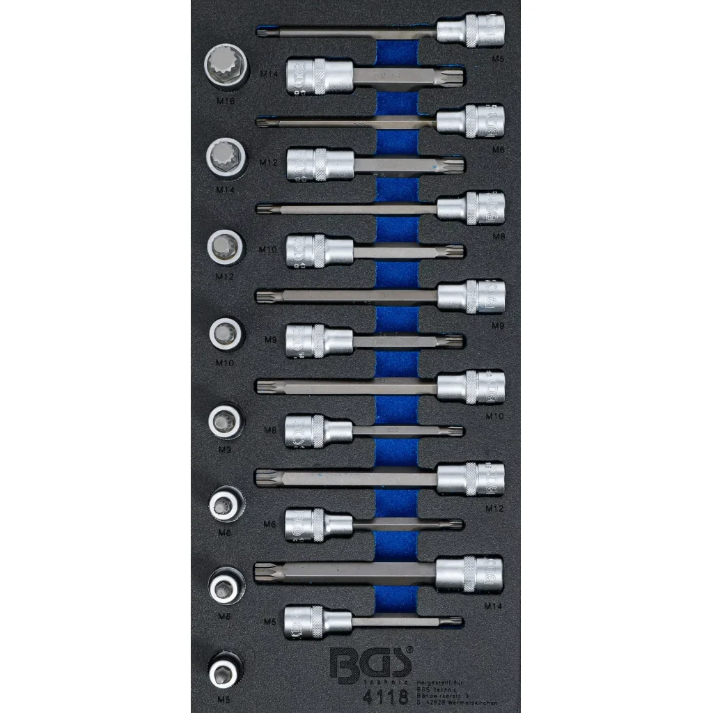 Sada nástrčných klíčů v pěnové výplni, tisícihran XZN, 1/2", 22 ks - B4118