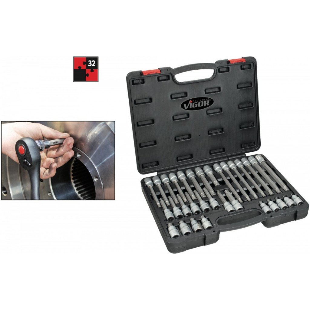 Sada vnějších nástrčných klíčů 1/2" s bity RIBE 1/2” 32 ks Vigor - V2201