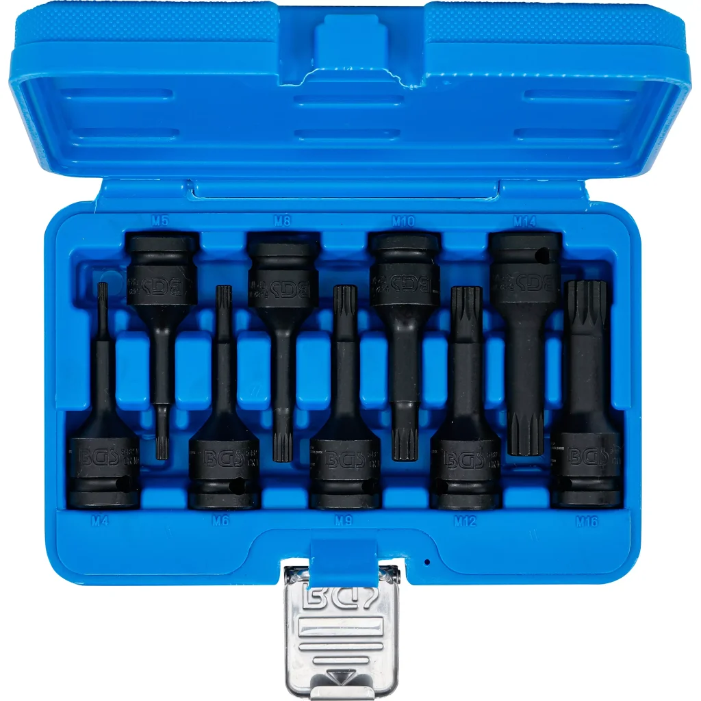 Sada vnějších rázových nástrčných klíčů 1/2" XZN, M4-M16, 9 ks - B5482