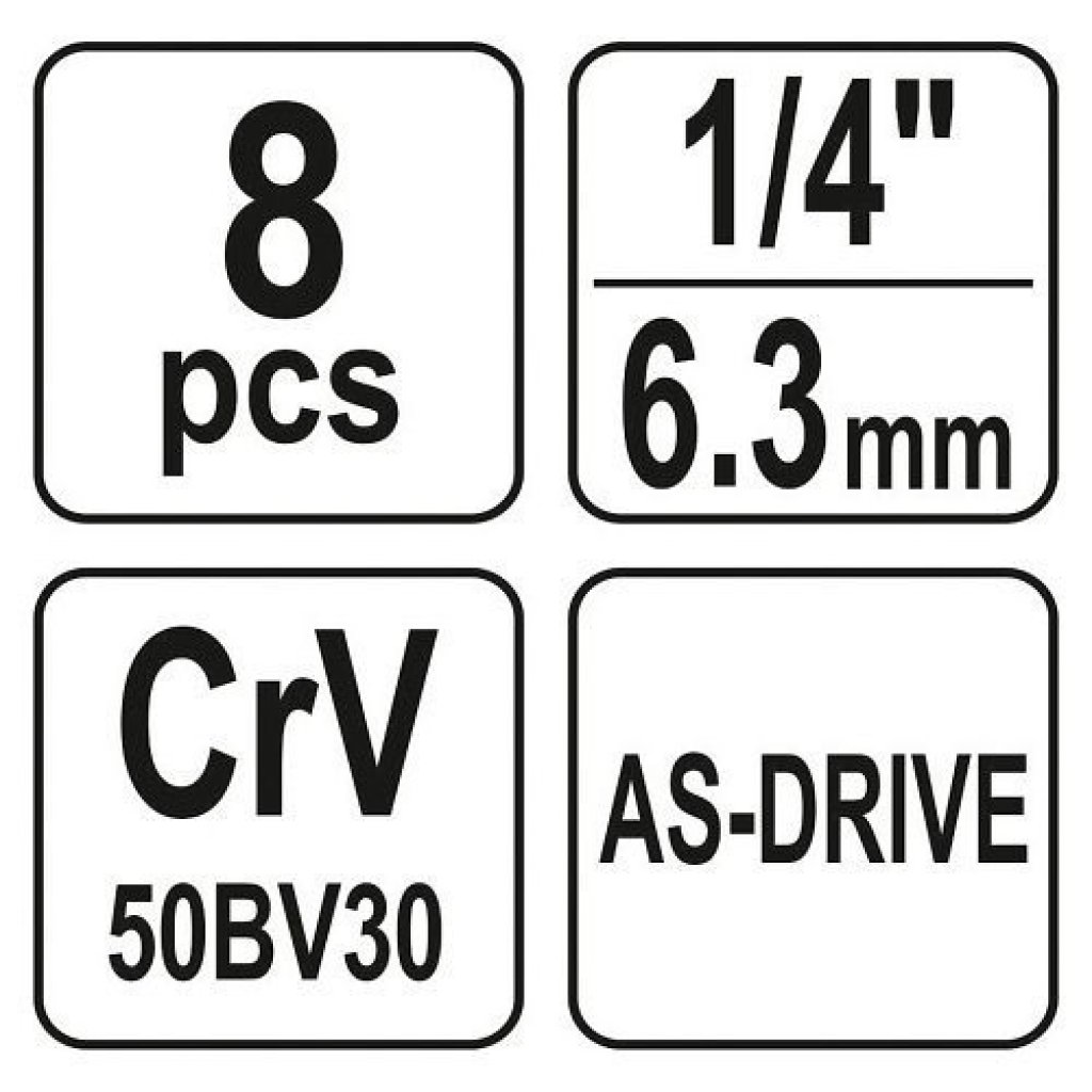 Sada vnitřních nástrčných klíčů 1/4" šestihraných 8 ks 5,5 - 13 mm YATO - YT-14431