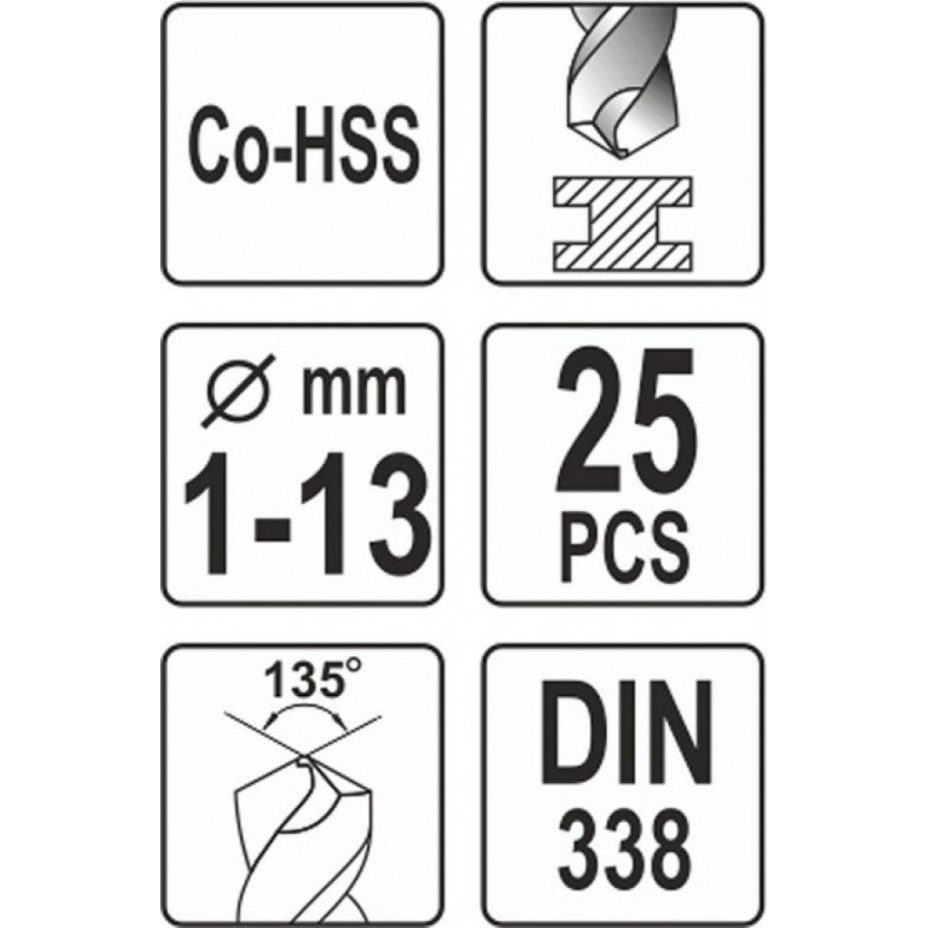 Sada vrtáků na kov 25ks HSS-COBALT 1-13mm