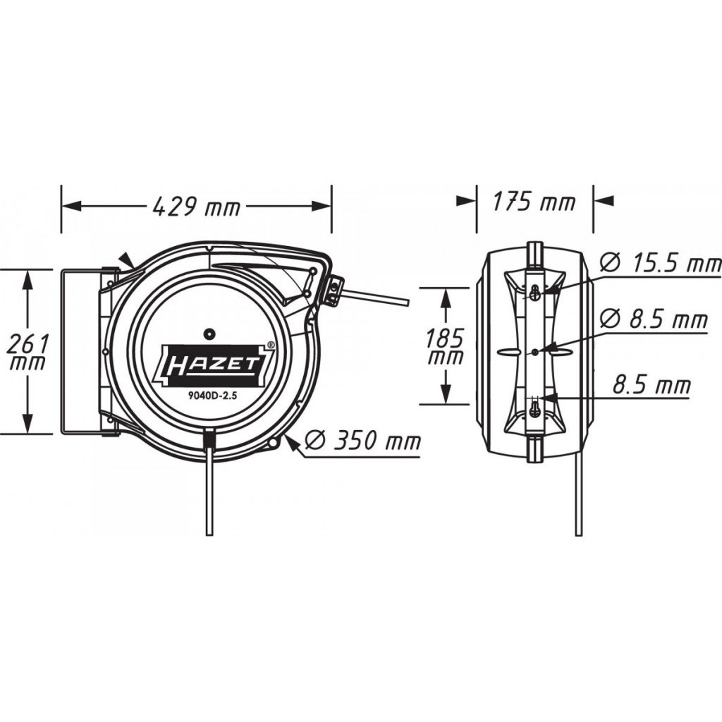 Samonavíjecí prodlužovací kabel (buben) 20m 9040D-2.5 HAZET - HA214631