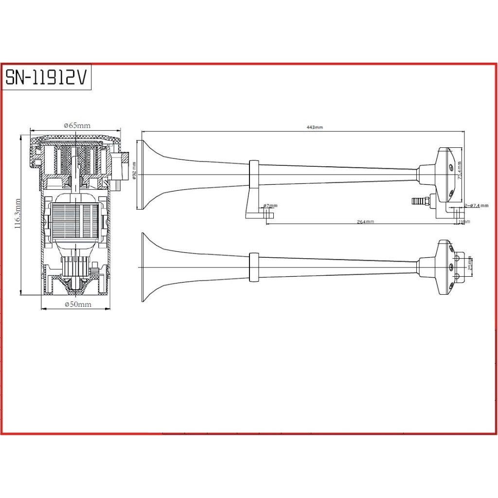 Singl-fanfára 443mm, 12V stálý tón s kompresorem