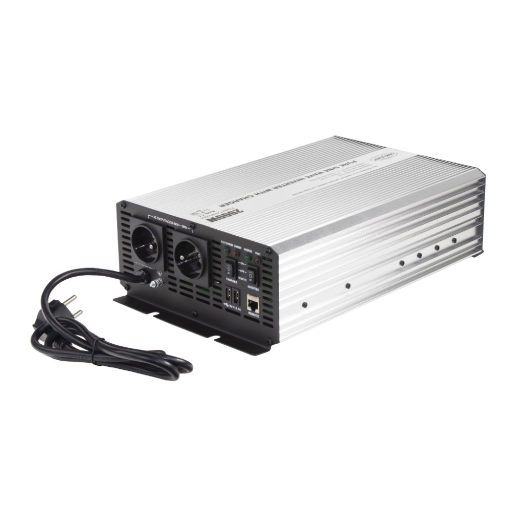 Sinusový měnič napětí UPS 2000W 12/230V + nabíječka 12V/15A