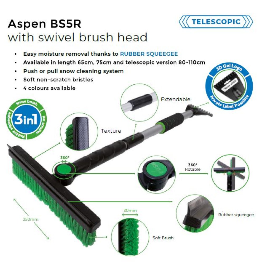 Škrabka na led se smetáčkem teleskopická 80-110 cm, Aspen BS5R-80/100, 11253