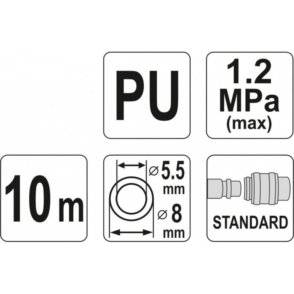 Spirálová vzduchová hadice 10m, PU průměr vnitřní 5,5mm, vnější 8mm - YT-24202