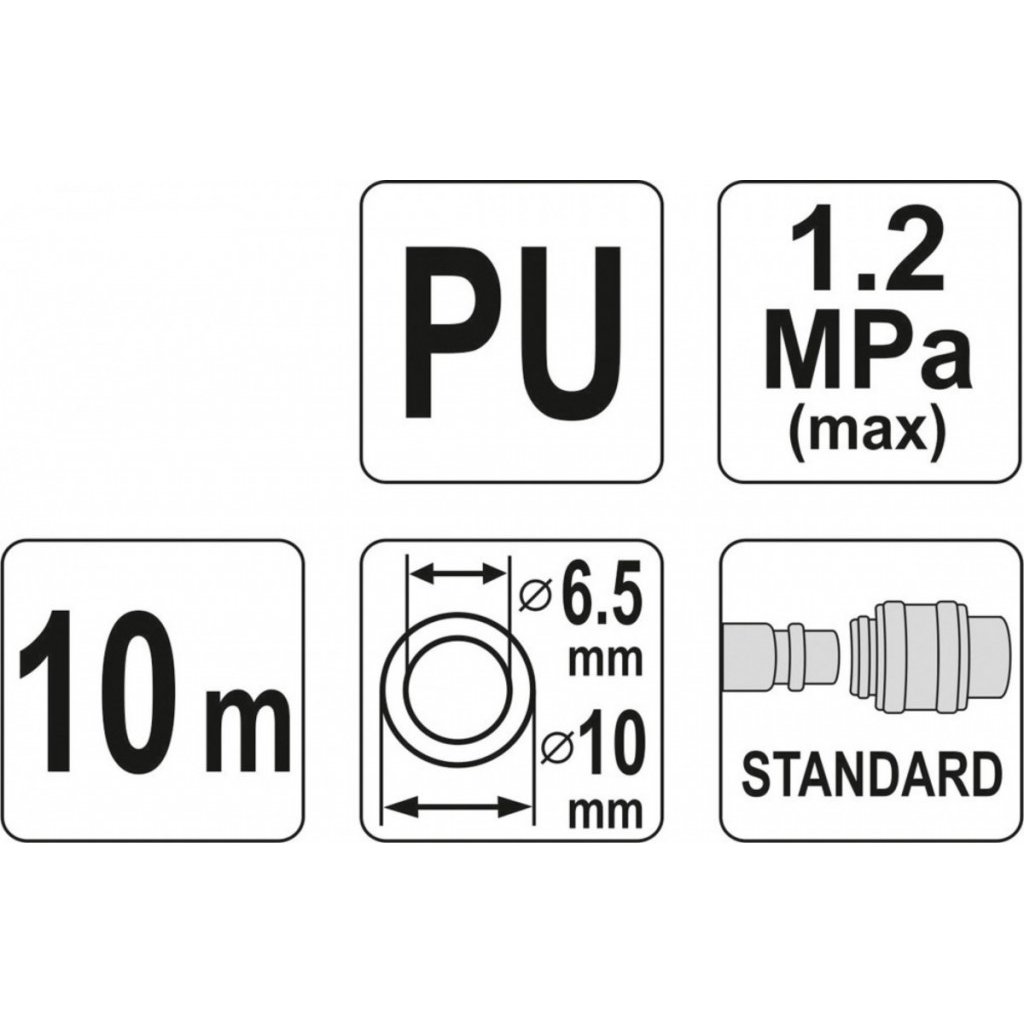 Spirálová vzduchová hadice 10m, PU průměr vnitřní 6,5mm, vnější 10mm - YT-24205