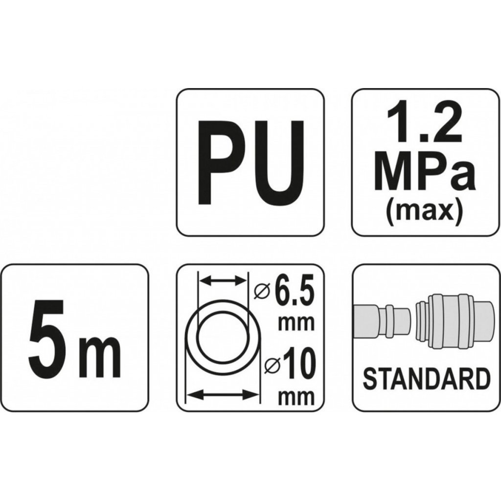 Spirálová vzduchová hadice 5m, PU průměr vnitřní 6,5mm, vnější 10mm - YT-24204