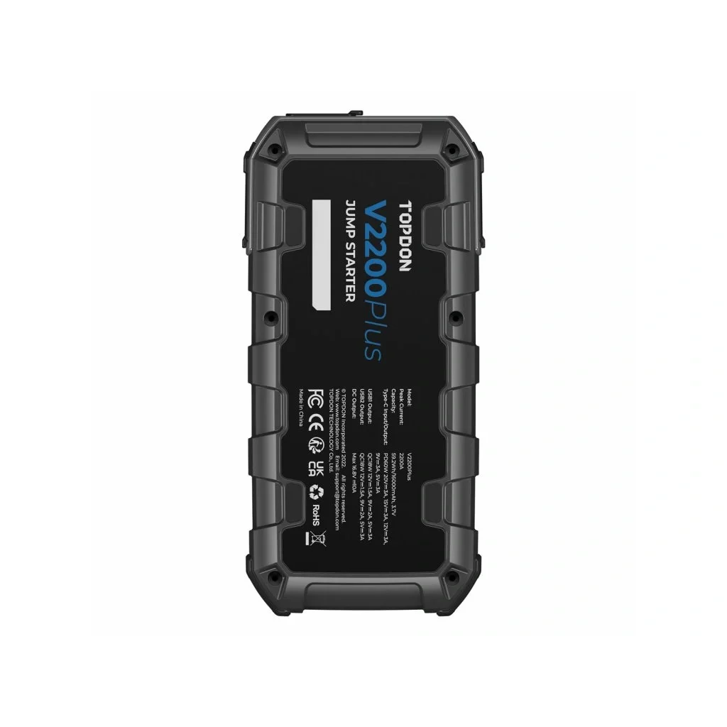 Startovací zdroj a tester baterií 2v1 TOPDON V2200Plus, 16 000 mAh