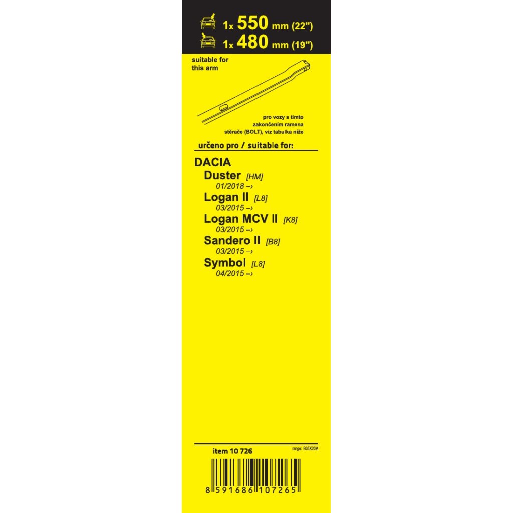 Stěrače FLAT SET BOLT 550-480mm, 10726