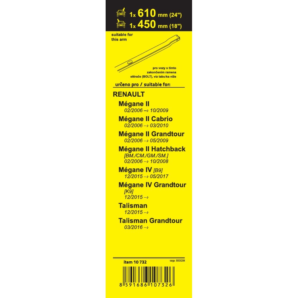 Stěrače FLAT SET BOLT 610-450mm, 10732
