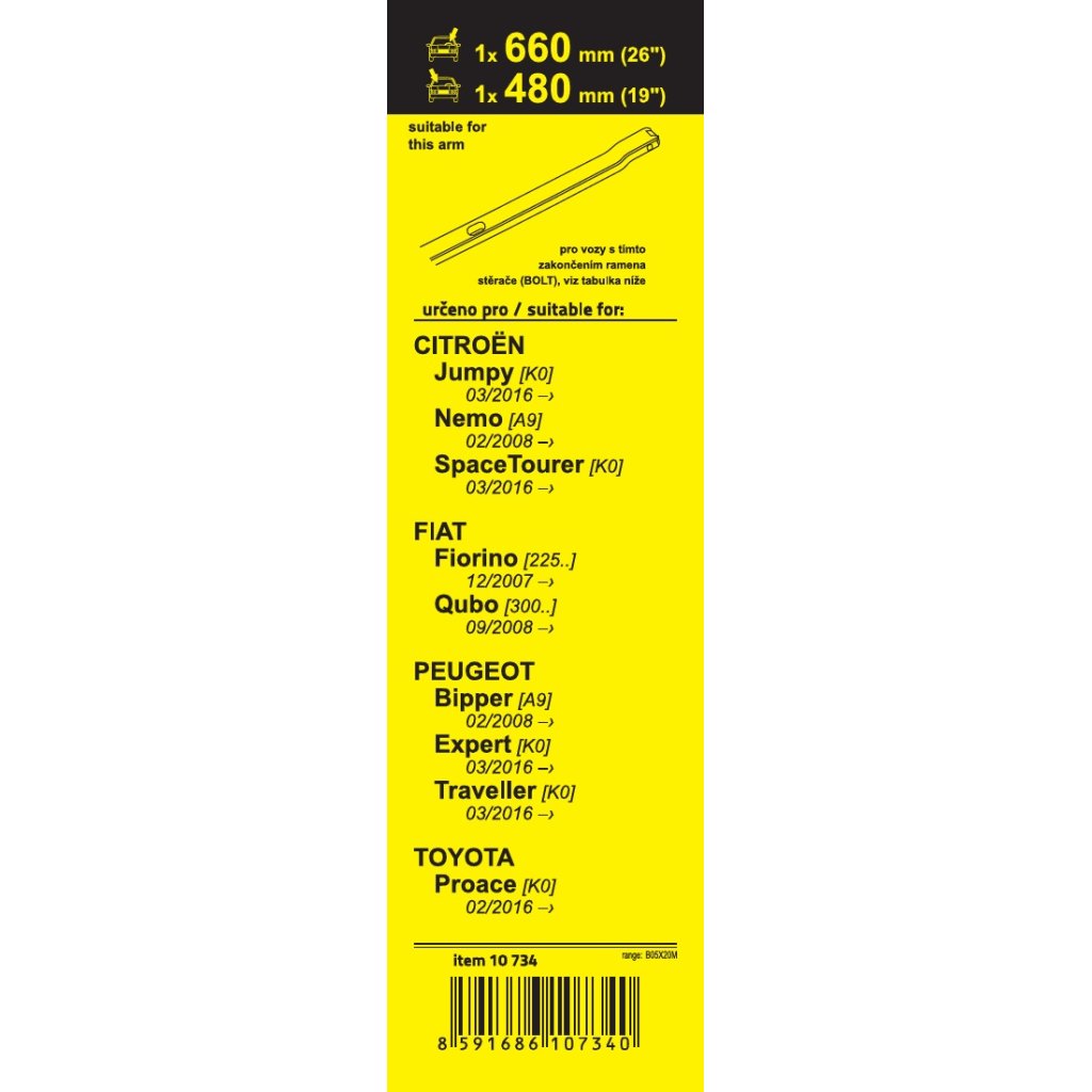 Stěrače FLAT SET (BOLT) 660+480mm, 10734
