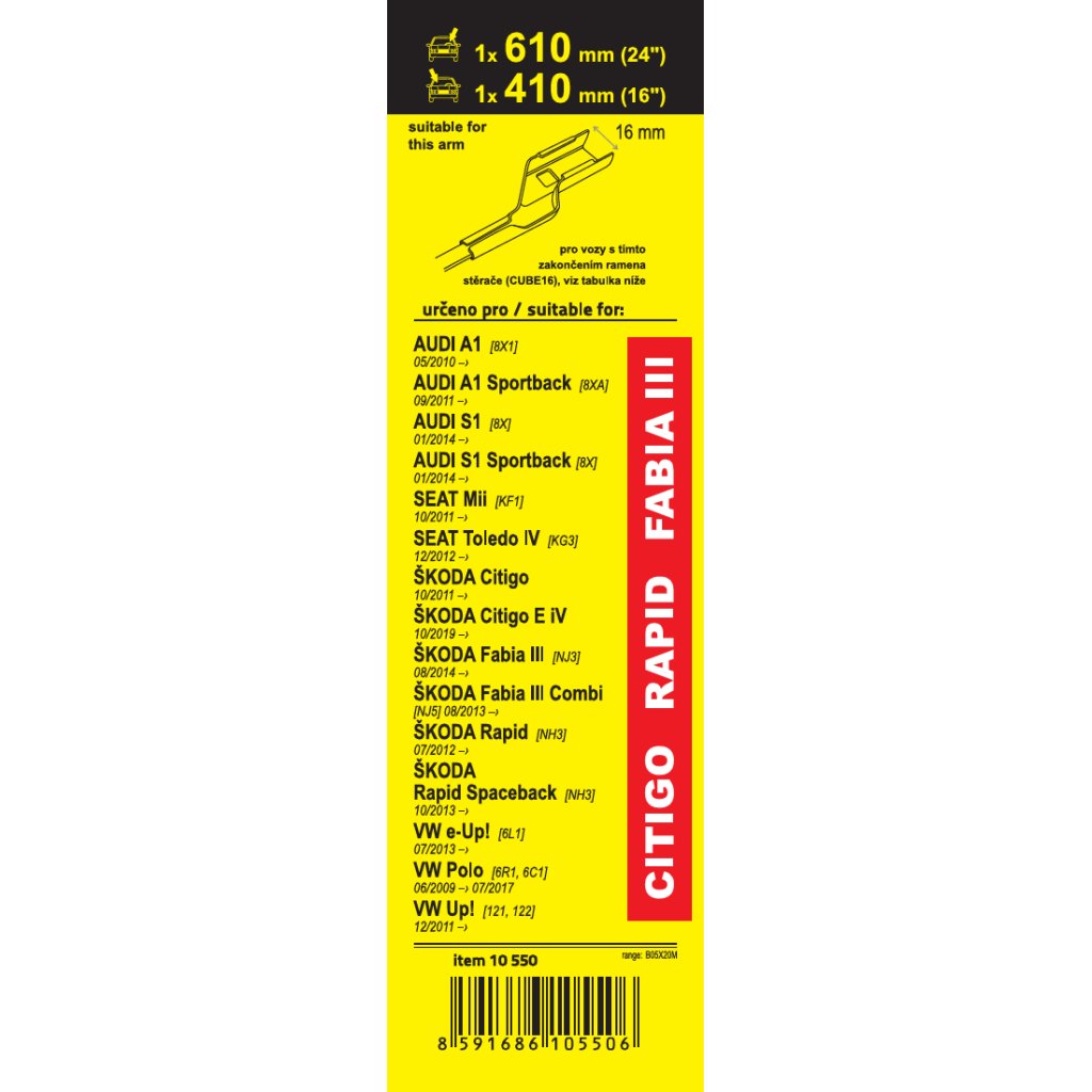 Stěrače FLAT SET (CUBE16) 610+410mm FAB III, RAP, CIT, 10550