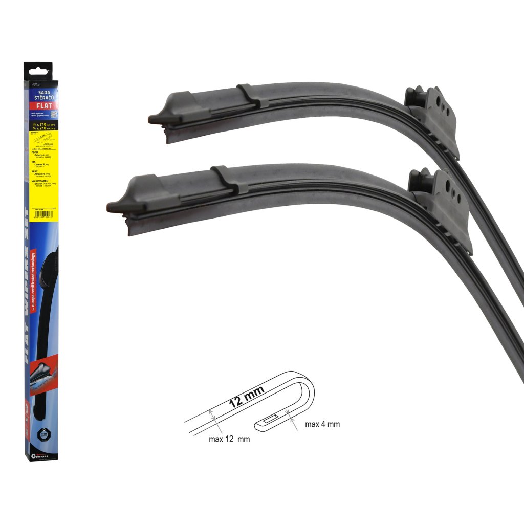 Stěrače FLAT SET (HOOK 12mm) 710+710mm, 10486