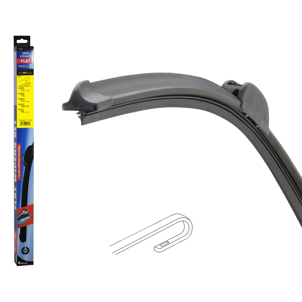 Stěrače FLAT SET (HOOK) 660mm, 10481