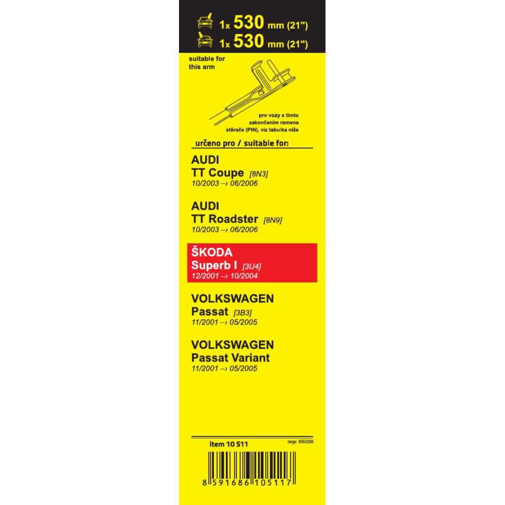 Stěrače FLAT SET (PIN) 530+530mm SUP I, 10511