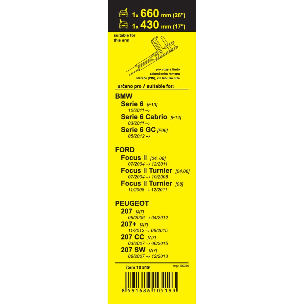 Stěrače FLAT SET (PIN) 660+430, 10519