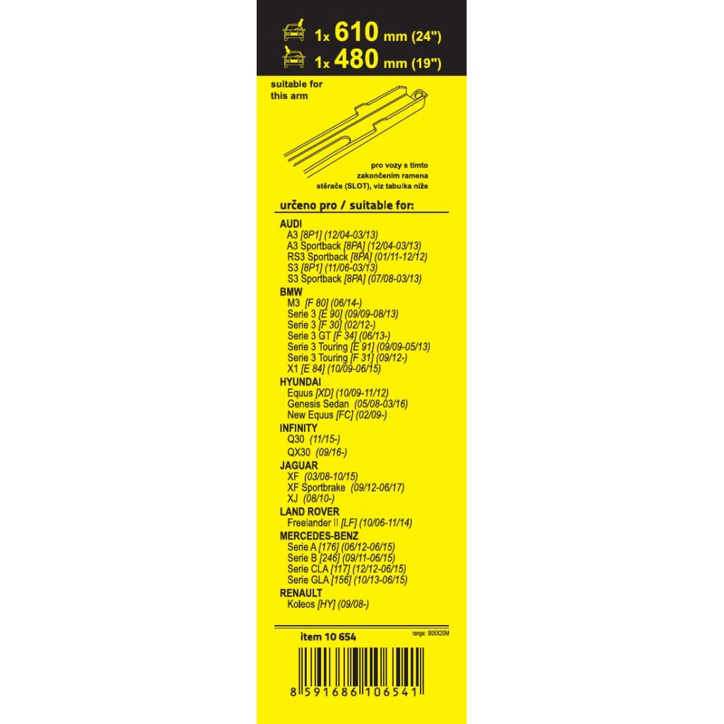 Stěrače FLAT SET (SLOT) 610+480mm, 10654