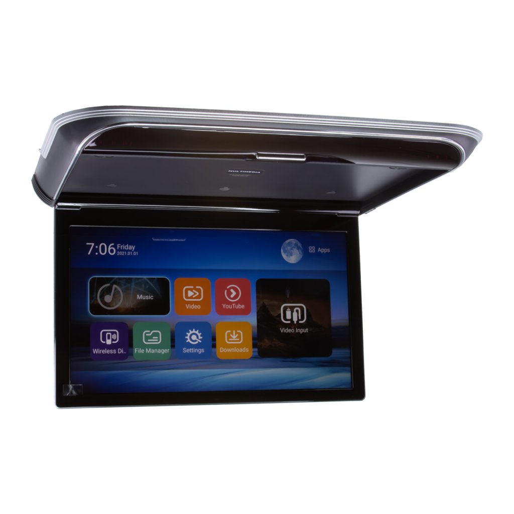 Stropní LCD monitor 15,6" s OS. Android USB/HDMI/IR/FM, dálkové ovládání se snímačem pohybu, černá