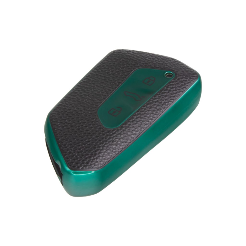 TPU obal pro klíč Škoda, VW, Seat, zelený-kůže