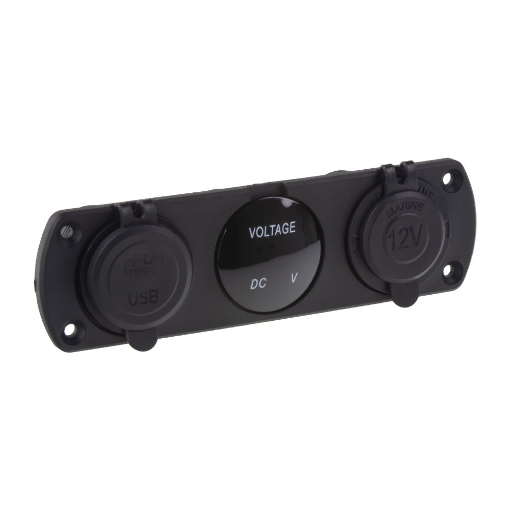 Trojitá zásuvka do panelu CL, Voltmetr, 2x USB nabíječka QC3.0/PD