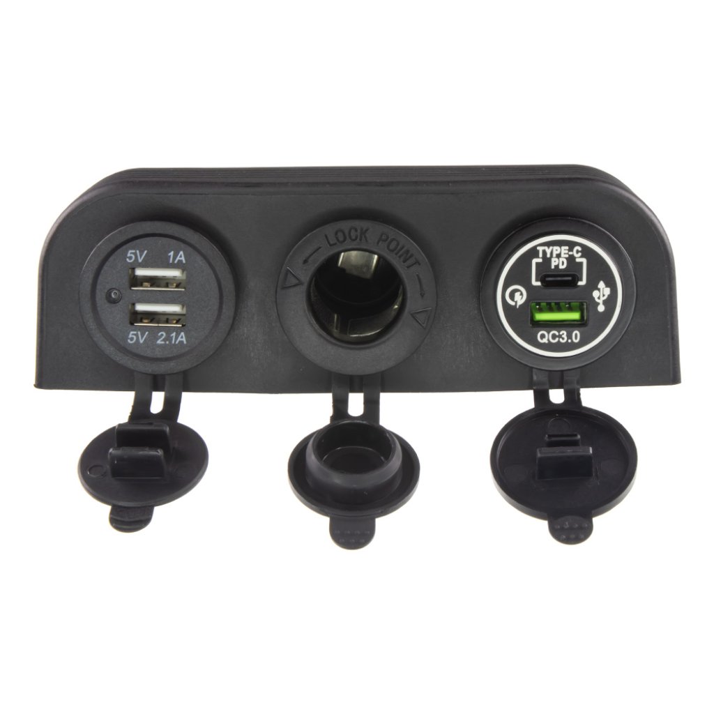 Trojitá zásuvka s panelem CL, 3x USB-A + 1x USB-C nabíječka