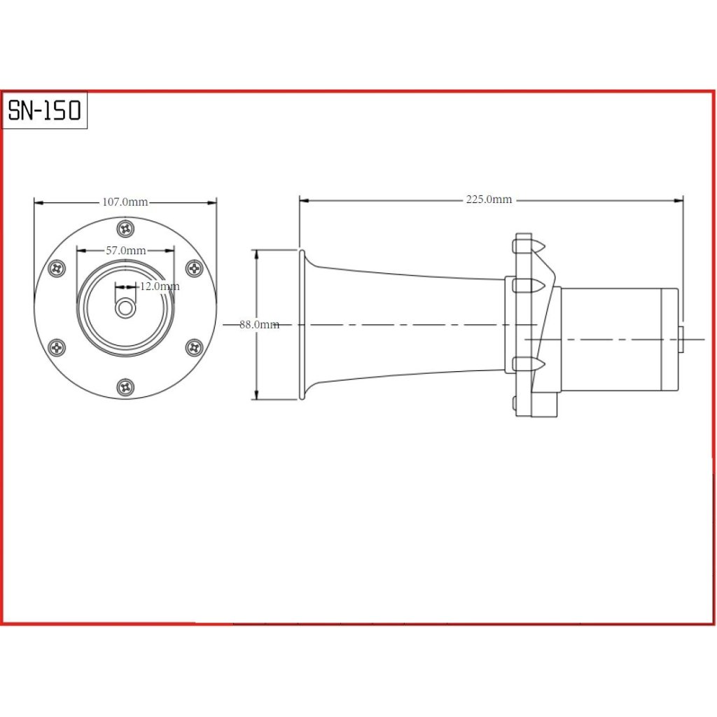 Trumpeta plast 225mm, chrom, 12V