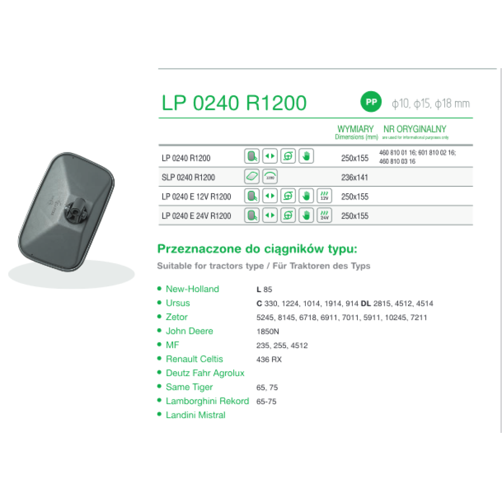 Univerzální zrcátko k traktoru, LP0240R1200