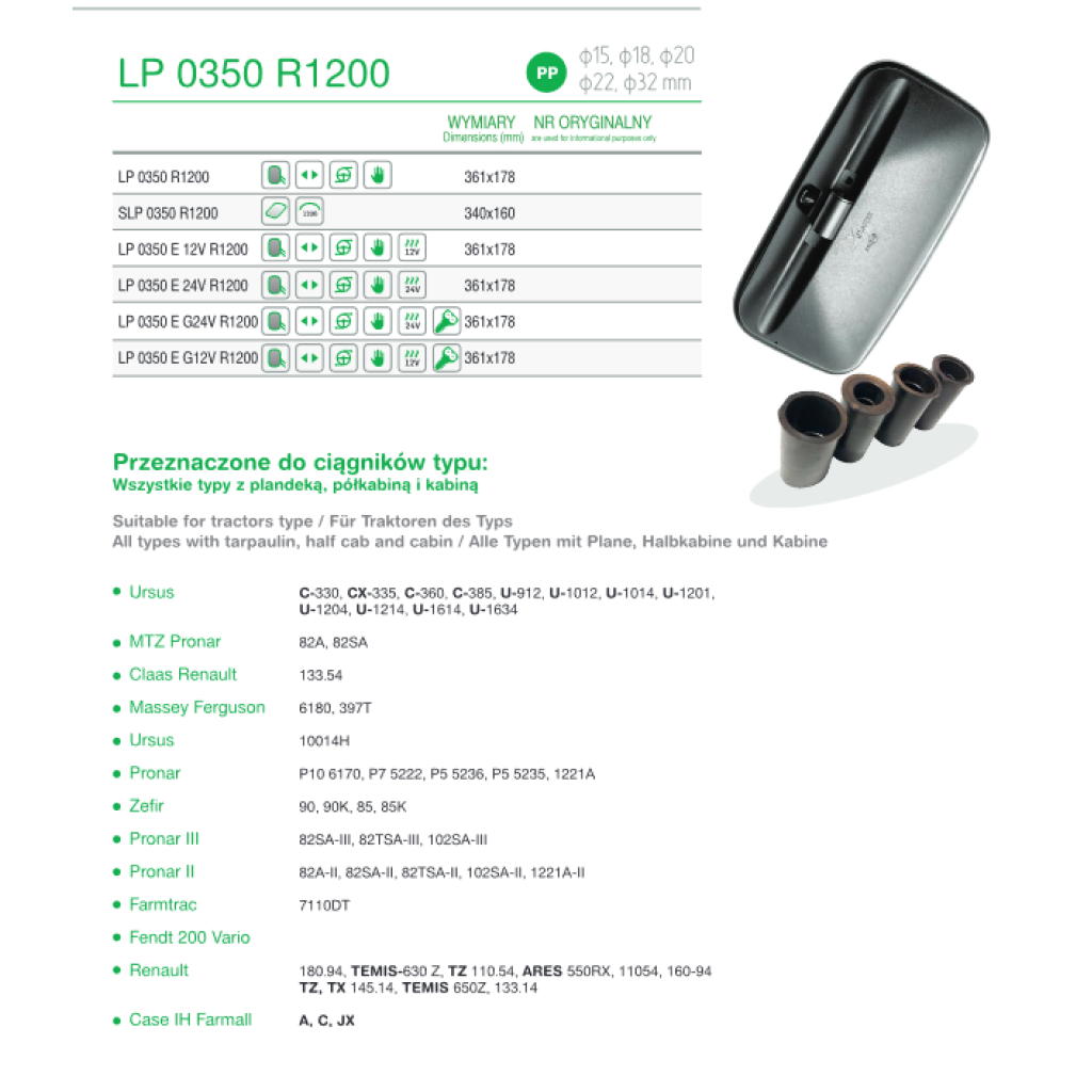 Univerzální zrcátko k traktoru, LP0350R1200