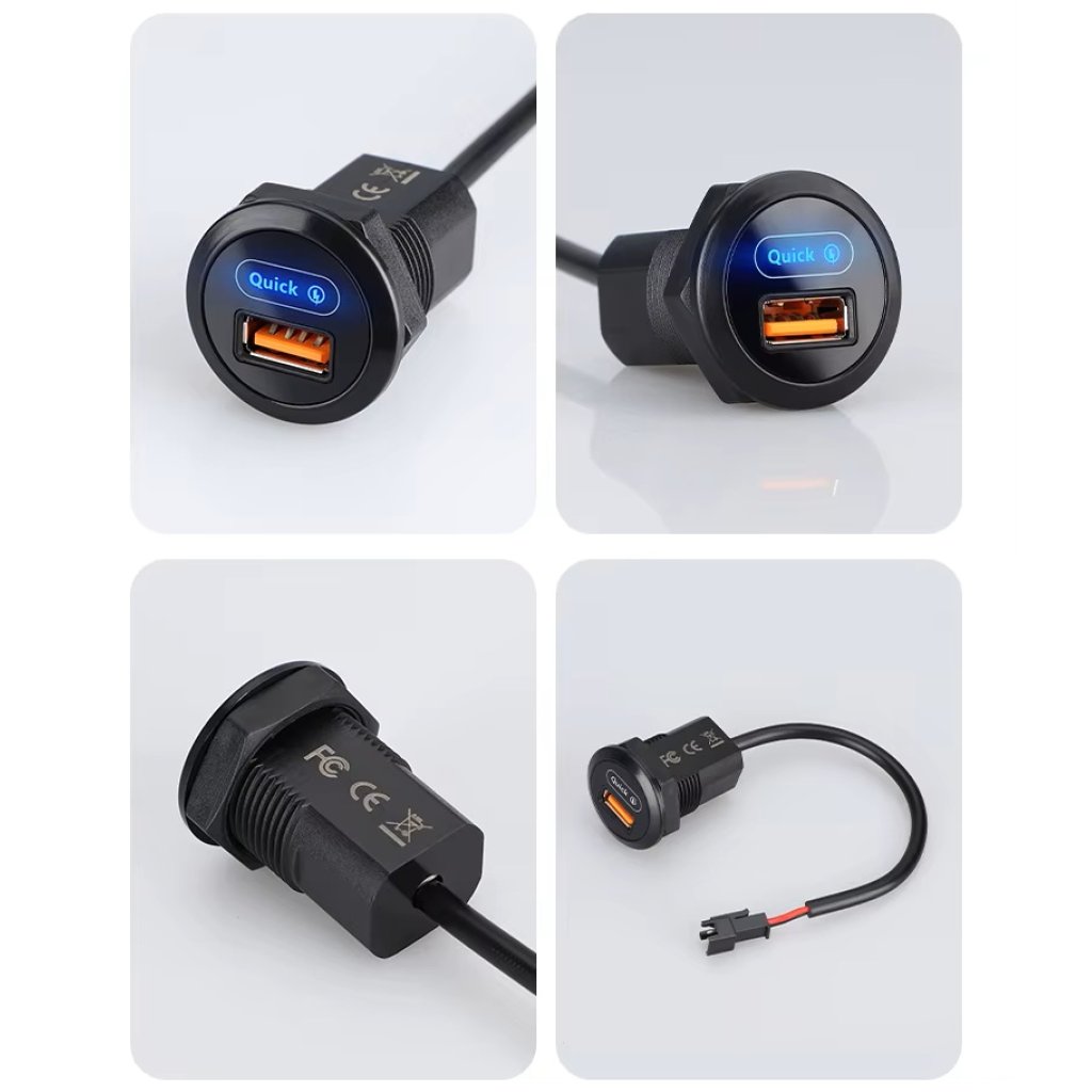 USB nabíječka QC3.0 do panelu, kulatá, 12/24V