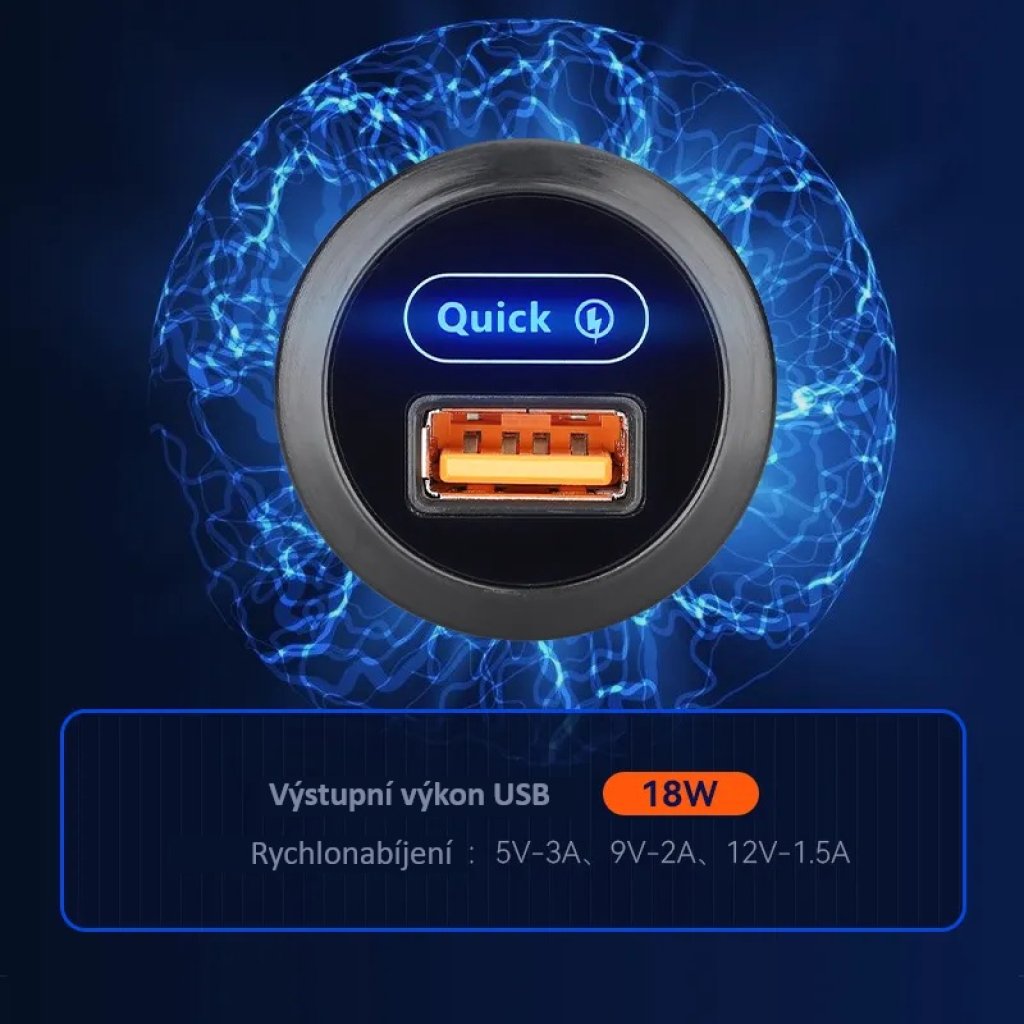 USB nabíječka QC3.0 do panelu, kulatá, 12/24V