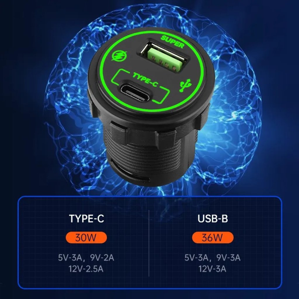 USB nabíječka QC3.0 + USB-C, 12/24V