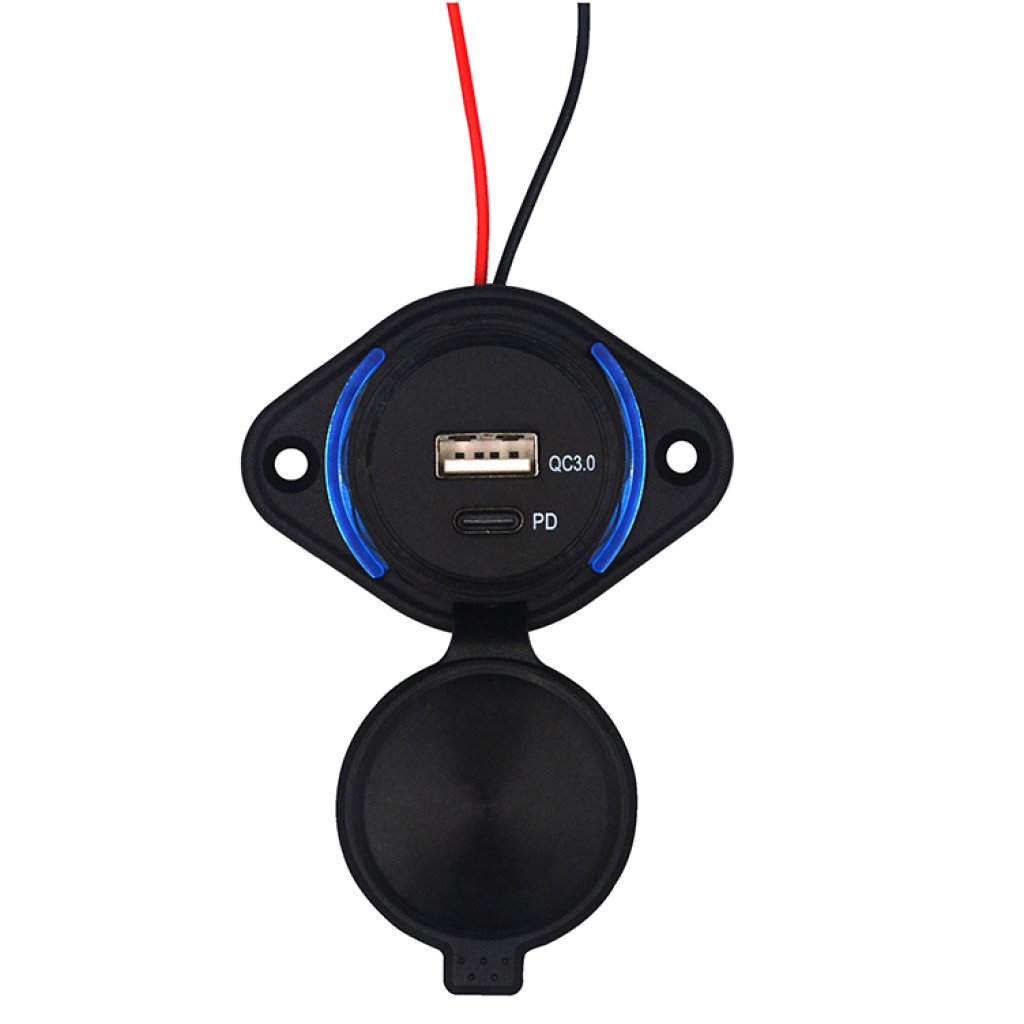 USB QC3.0 + USB-C PD zásuvka 12/24V, montáž na povrch