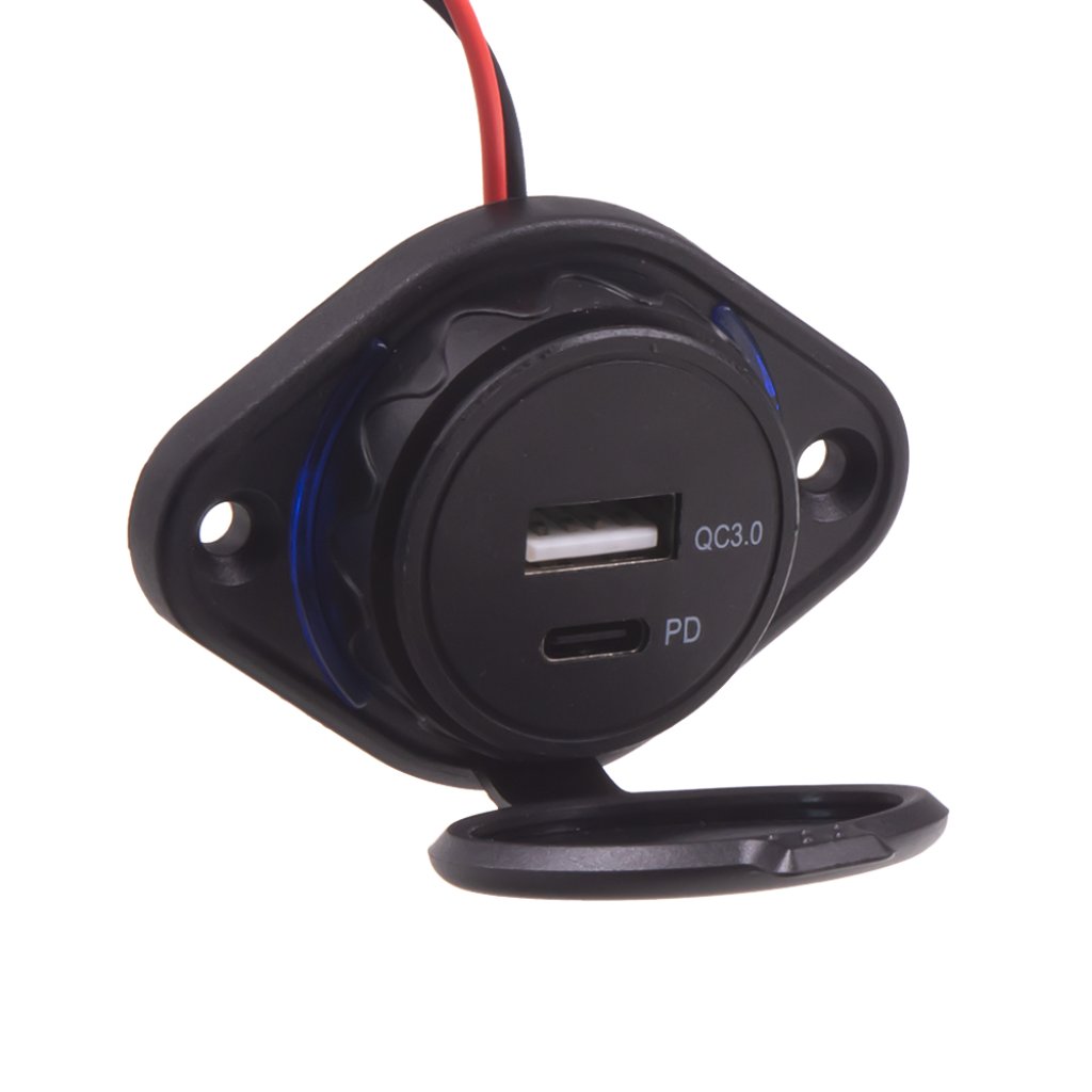 USB QC3.0 + USB-C PD zásuvka 12/24V, montáž na povrch