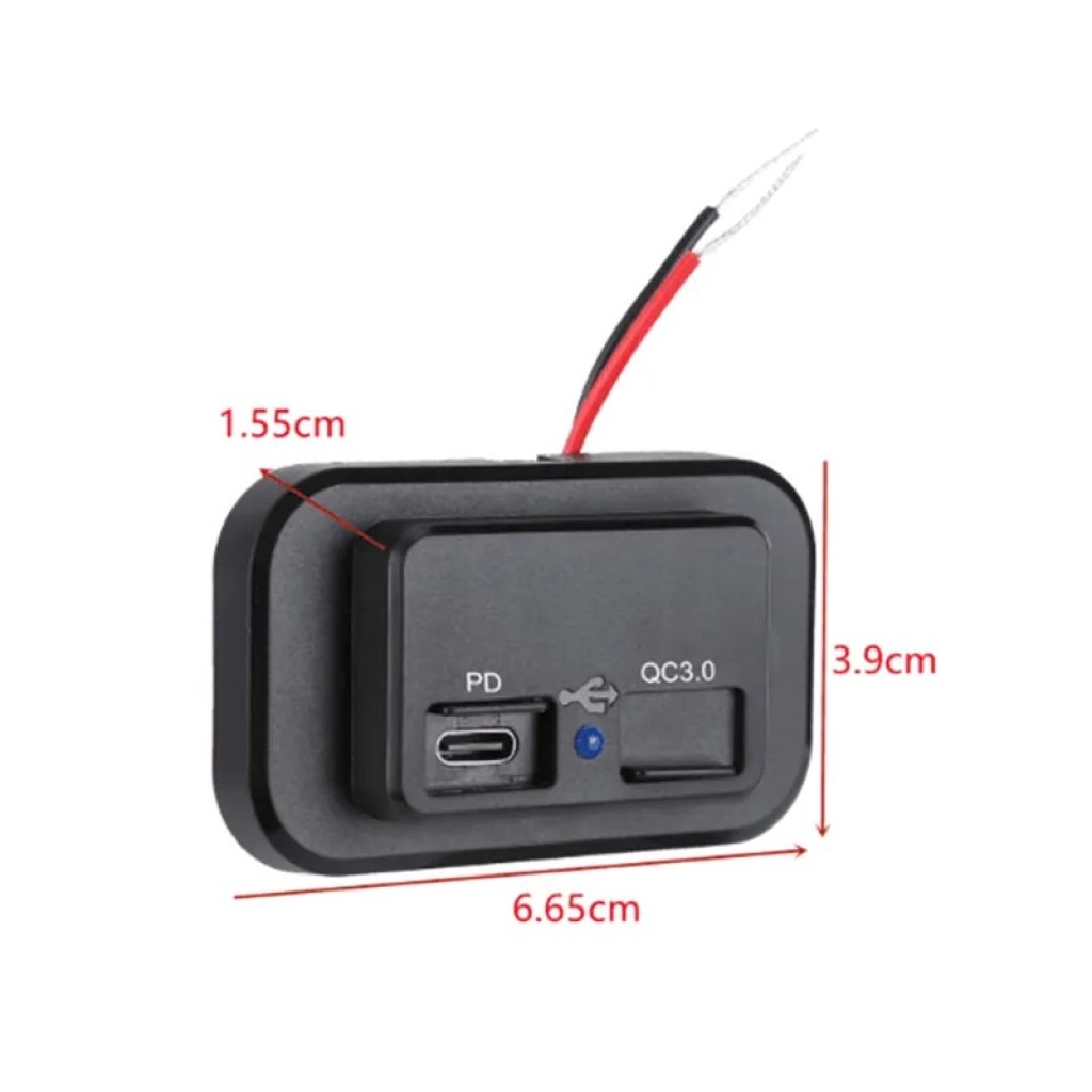 USB QC3.0 + USB-C PD zásuvka 12/24V, montáž na povrch