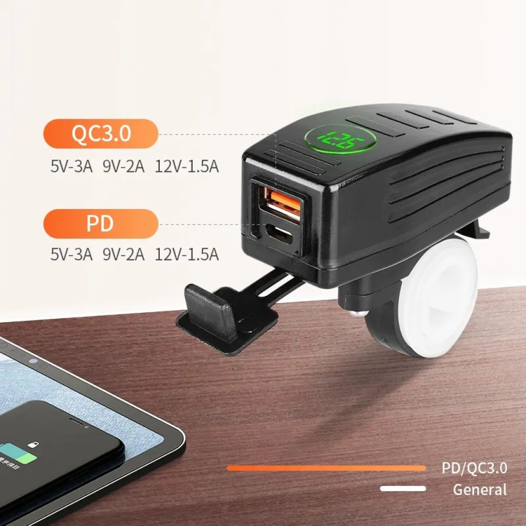 USB/USB-C nabíječka s voltmetrem na motocykl