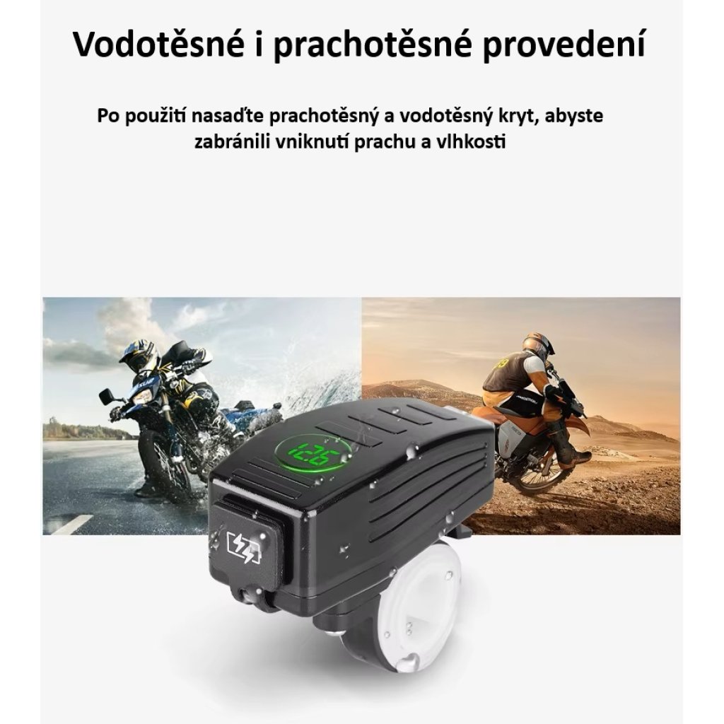 USB/USB-C nabíječka s voltmetrem na motocykl