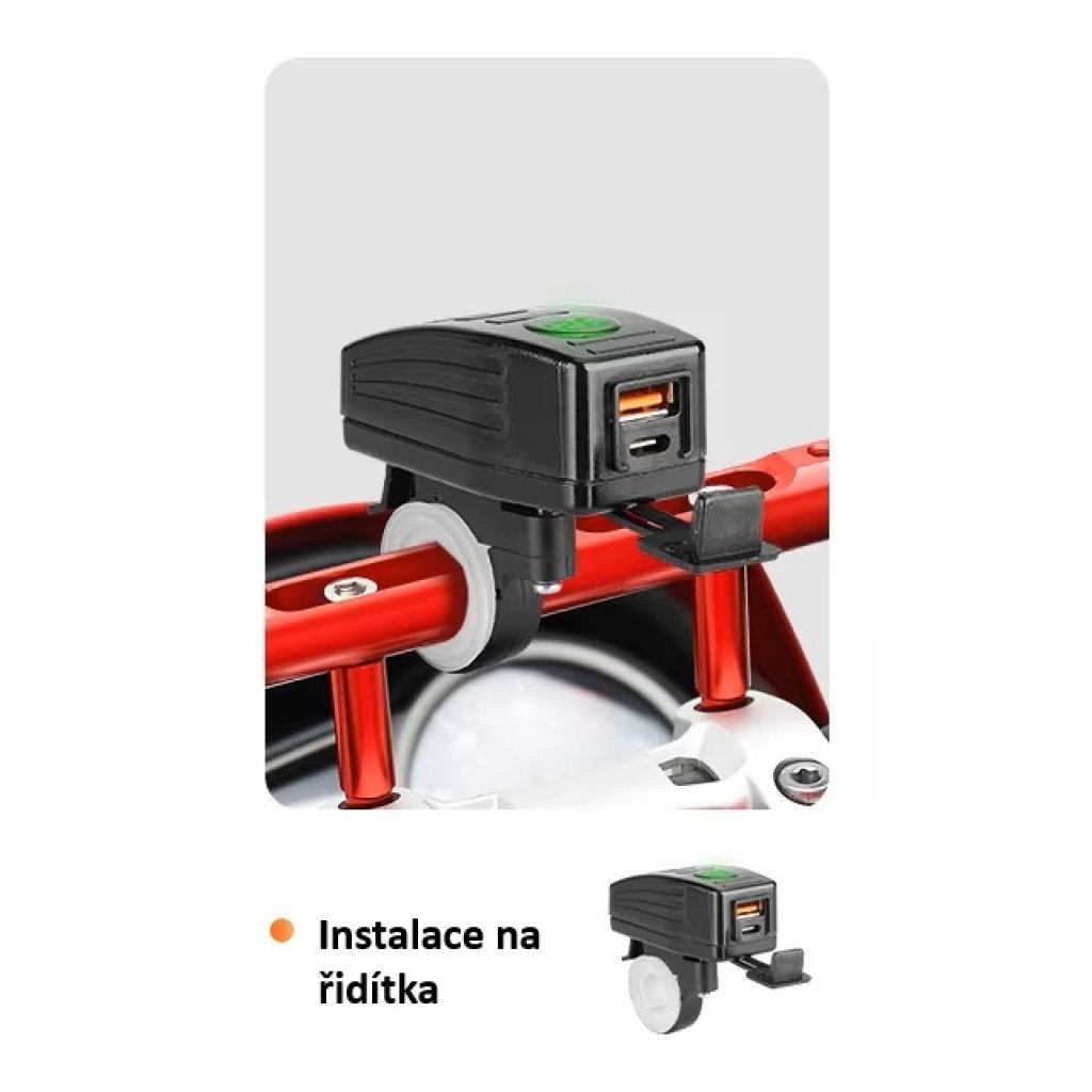 USB/USB-C nabíječka s voltmetrem na motocykl