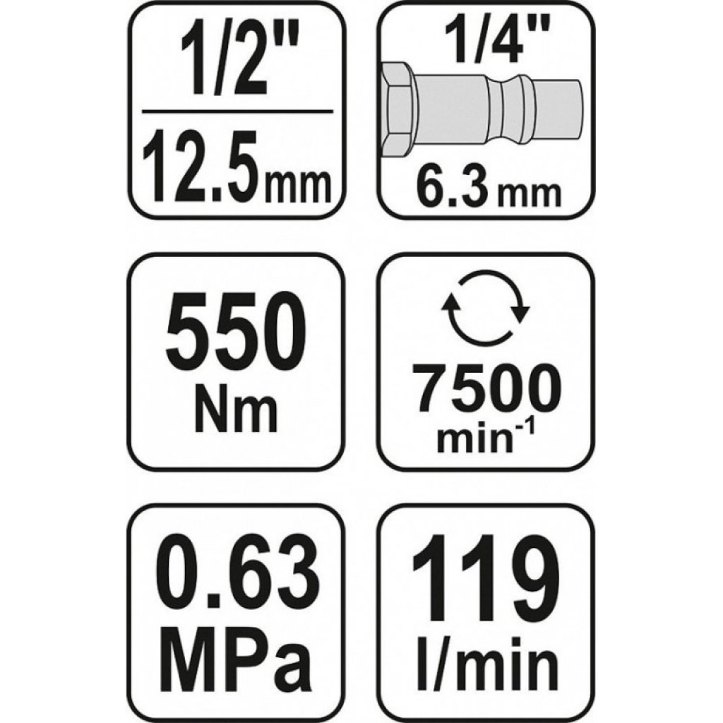 Utahovák pneumatický 1/2" 550 Nm - YT-09511