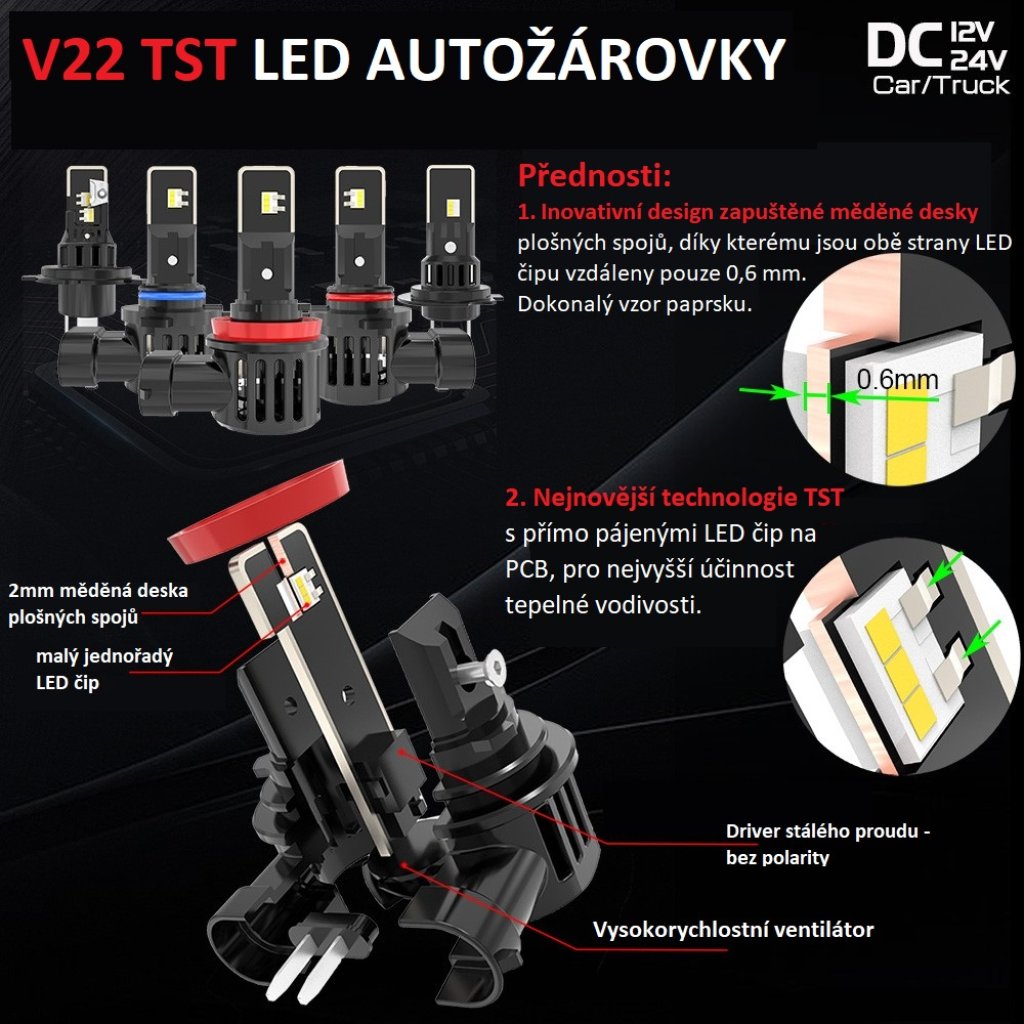 V22 TST LED HIR2 (9012) bílá, 12/24V, 6000LM