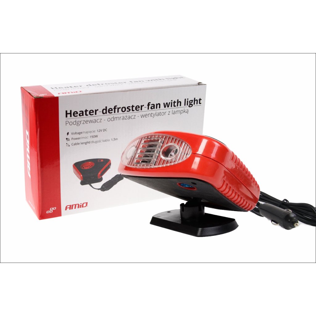 Ventilátor 12V 150W 2v1 s ohřevem a se světlem, kabel 1,5m, 01326