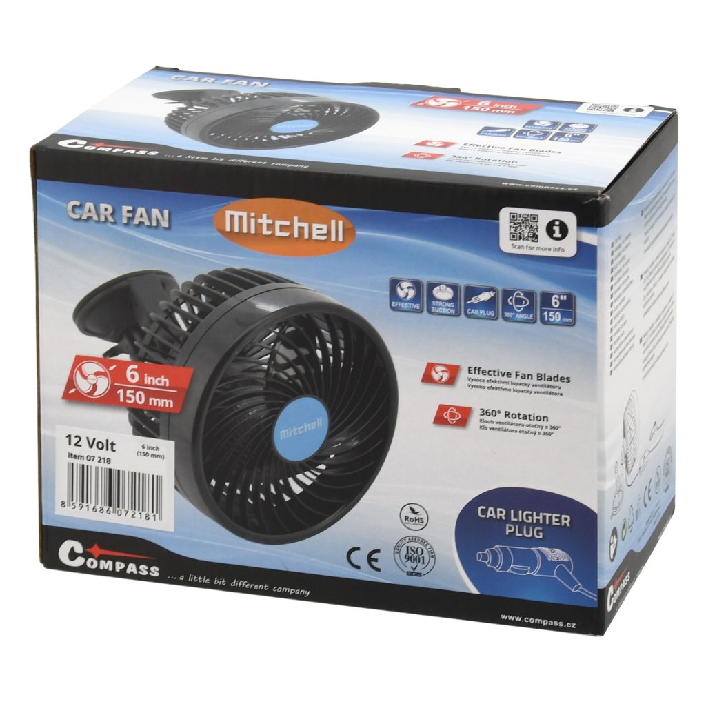 Ventilátor MITCHELL 150mm 12V na přísavku, 07218