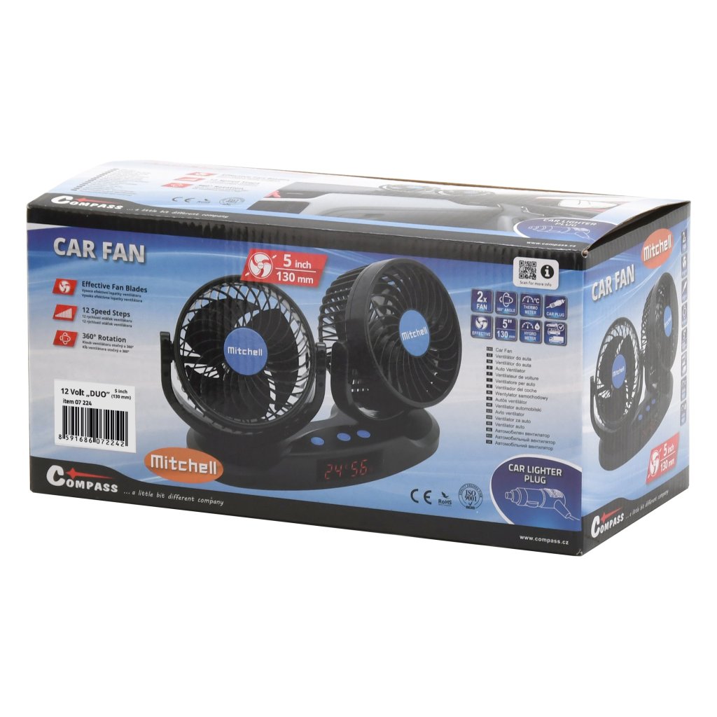 Ventilátor MITCHELL DUO 2x130mm 12V na přísavku, 07224