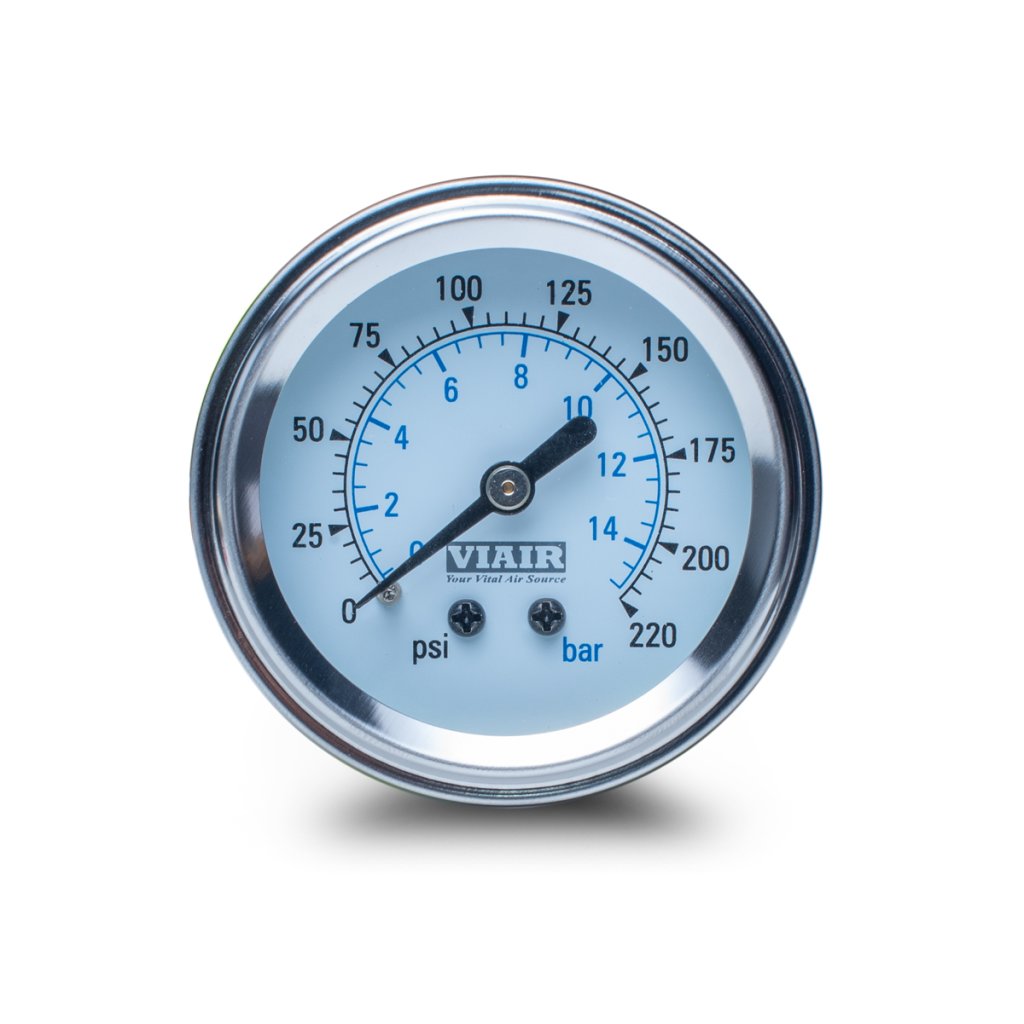 VIAIR ukazatel tlaku 2" jednoručičkový, bílý, podsvícený, do 15 bar / 220 PSI