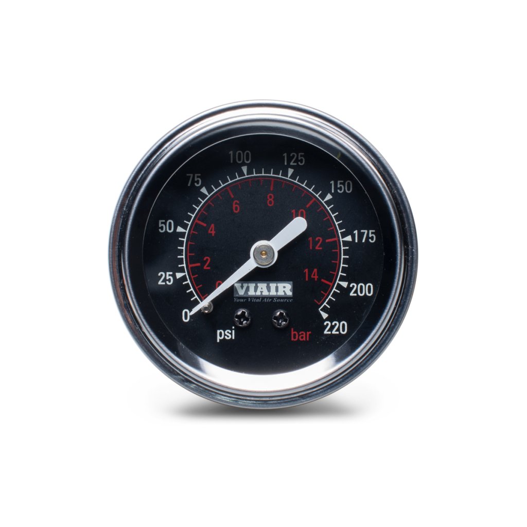 VIAIR ukazatel tlaku 2" jednoručičkový, černý, podsvícený, do 15 bar / 220 PSI