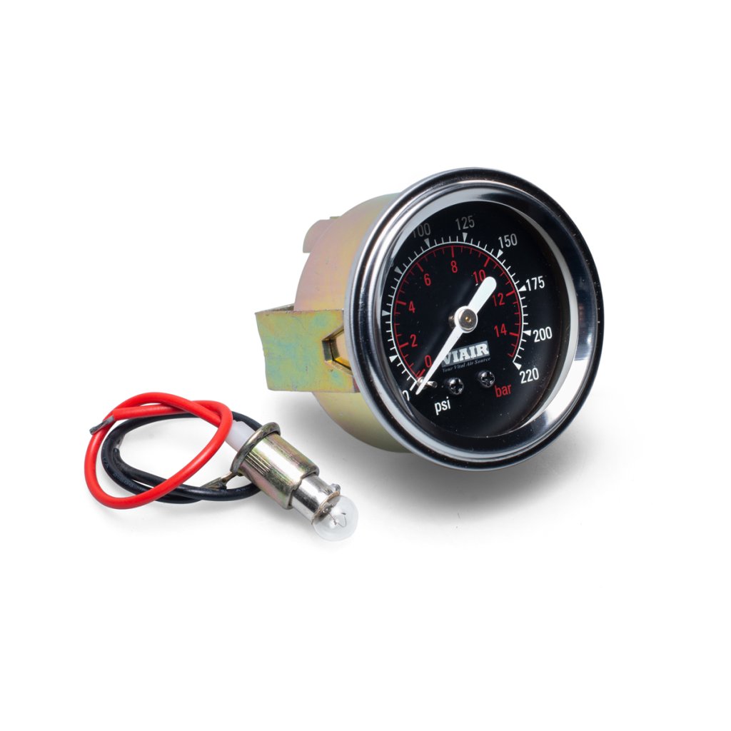 VIAIR ukazatel tlaku 2" jednoručičkový, černý, podsvícený, do 15 bar / 220 PSI