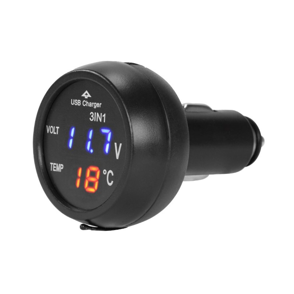 Voltmetr digitální s teploměrem a USB 2,1Ah, 58711