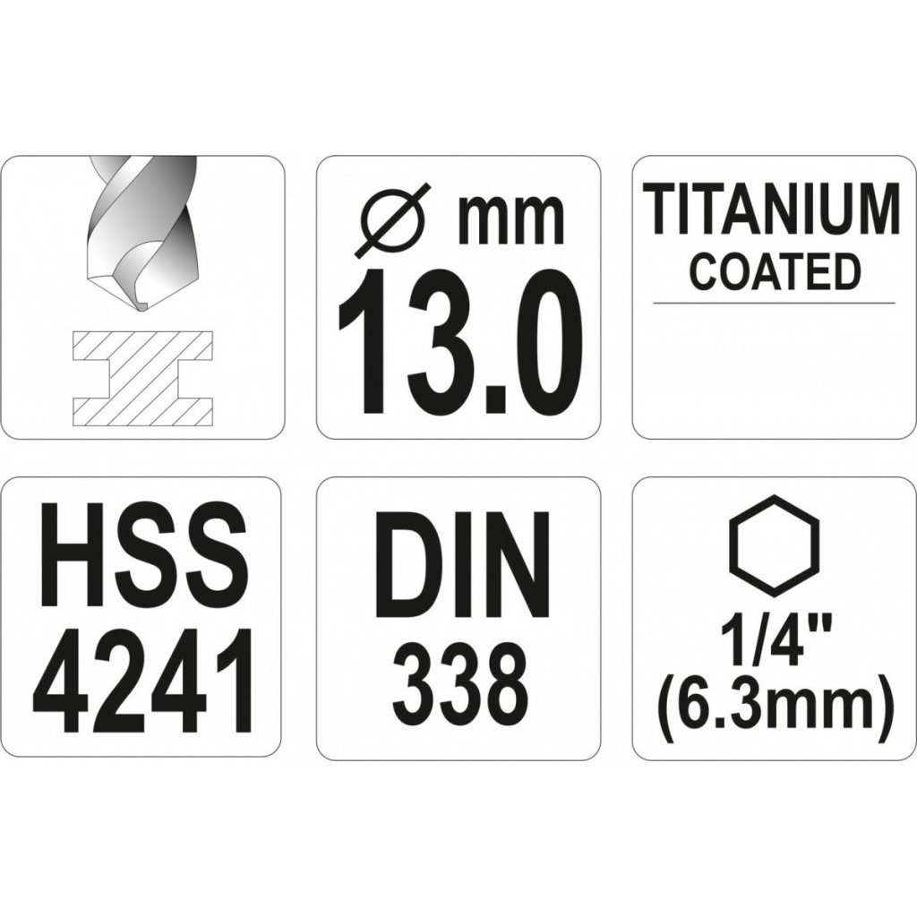 Vrták na kov 13mm TITAN HEX 1/4", délka 151mm - YT-44776