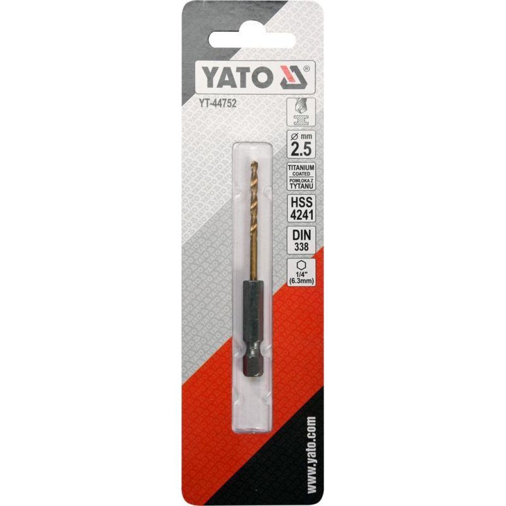 Vrták na kov 2,5mm TITAN HEX 1/4", délka 80mm - YT-44752
